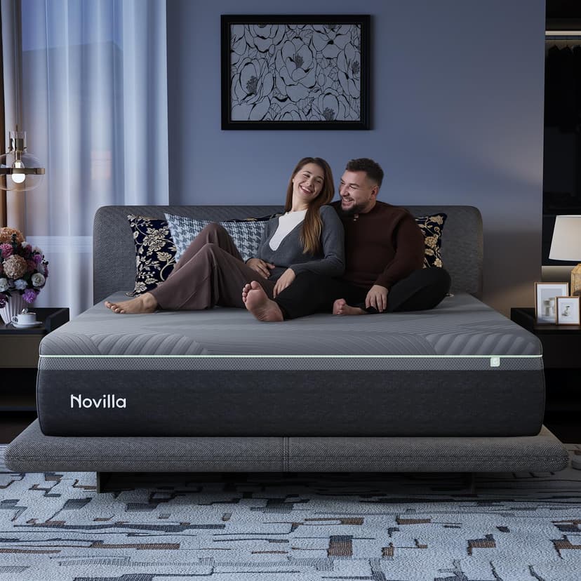 Novilla AiryFlow King Size Mattress 14 Inch, Gel Memory Foam Mattress King for Cool Night & Spinal Alignment, Pressure Relief & Motion Isolation, Green Tea-Infused, CertiPUR-US Certified, Medium Firm