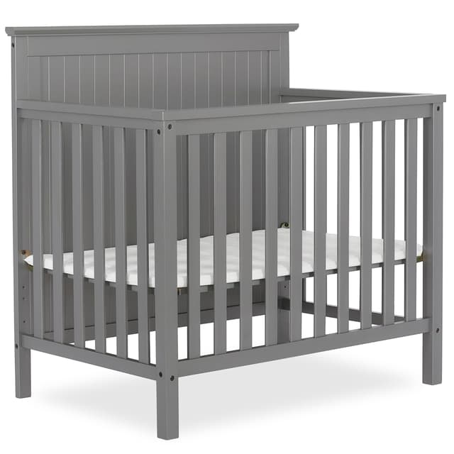 Dream On Me Ava 4-in-1 Mini Baby Crib with Daybed & Twin Bed Conversion in Steel Grey, GreenGuard Gold & JPMA, Non-Toxic Finish, 3-Position Adjustable Height, Includes 1″ Mattress Pad