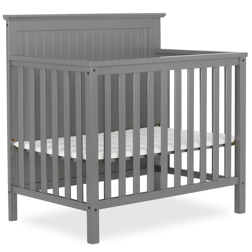 Dream On Me Ava 4-in-1 Mini Baby Crib with Daybed & Twin Bed Conversion in Steel Grey, GreenGuard Gold & JPMA, Non-Toxic Finish, 3-Position Adjustable Height, Includes 1″ Mattress Pad