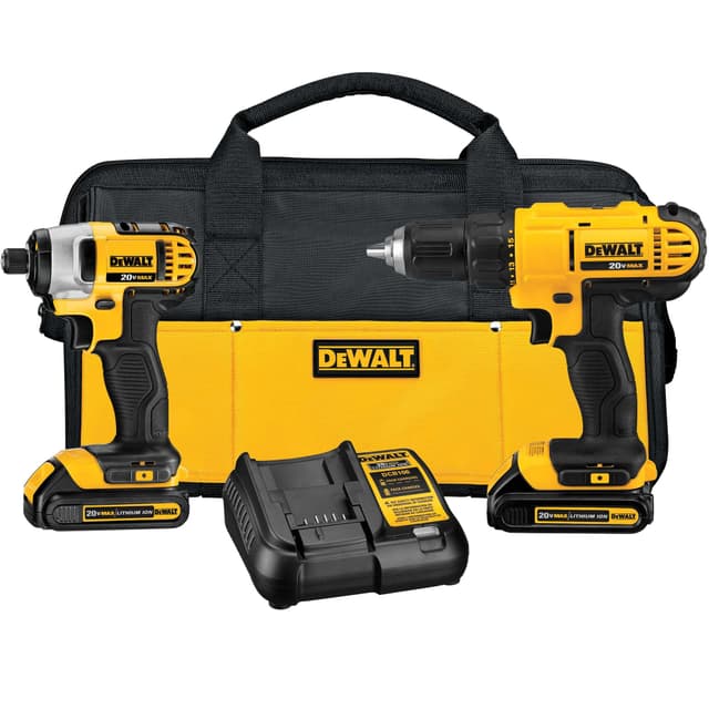 DEWALT 20V MAX Cordless Drill and Impact Driver, Power Tool Combo Kit , Includes 2 Batteries, Charger and Bag (DCK240C2)