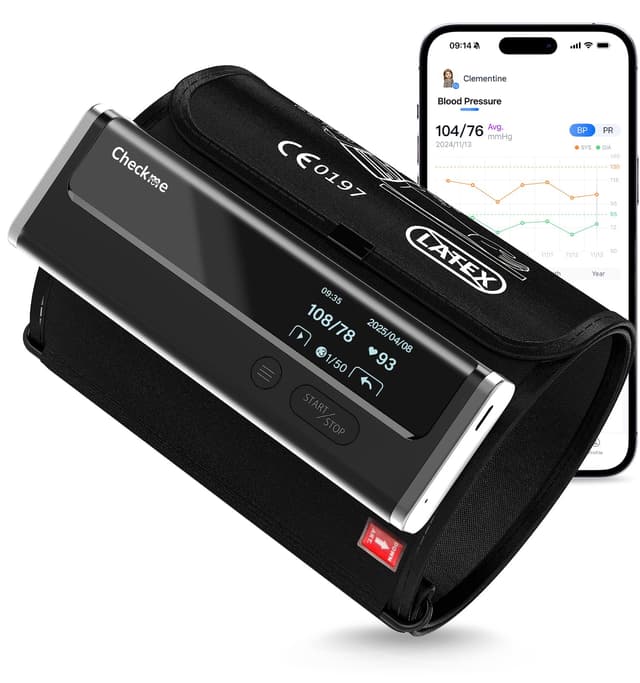 Checkme WiFi Blood Pressure Monitor for Home Use, Bluetooth Automatic Arm Cuff, Smart Digital BP Machine, Wireless Portable USB Rechargeable with X3 Accuracy Function, Free APP for iOS & Android Black