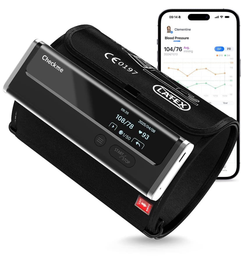 Checkme WiFi Blood Pressure Monitor for Home Use, Bluetooth Automatic Arm Cuff, Smart Digital BP Machine, Wireless Portable USB Rechargeable with X3 Accuracy Function, Free APP for iOS & Android Black
