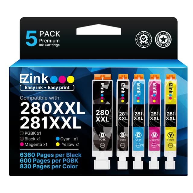 E-Z Ink Compatible Tr8620a Ink Cartridge Replacement for Canon PGI-280XXL CLI-281XXL 280 XXL 281 XXL Compatible with TR8520 TR8620a TR8620 TS702a TS9520 TS9521C TR8520 TS6220 TS6320 TS8220 (5 Pack)