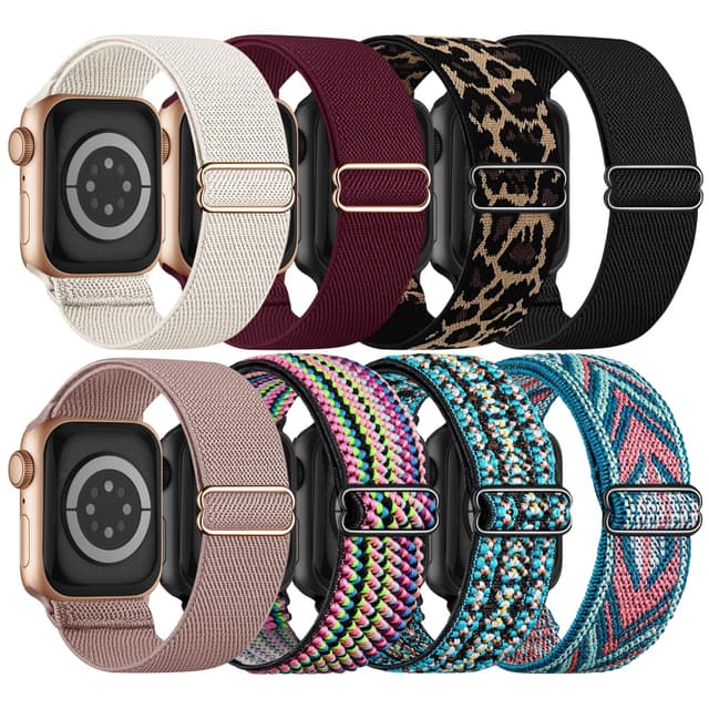 8 Pack Stretchy Solo Loop Band Compatible with Apple Watch Bands for Women Men 40mm 38mm 41mm 42mm 44mm 45mm 46mm 49mm, Nylon Braided Strap for iWatch Series 11 10 9 8 7 6 SE 5 4 3 Ultra 3 Ultra 2