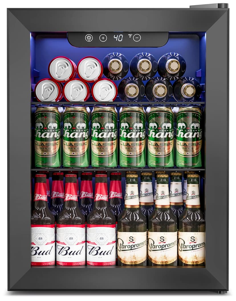 Feelfunn 1.7 Cu.Ft Beverage Refrigerator Cooler - 68 Can Mini Fridge Glass Door for Drink Soda Beer Wine - Small Refrigerator for Bedroom Office Home Dorm Bar, Black