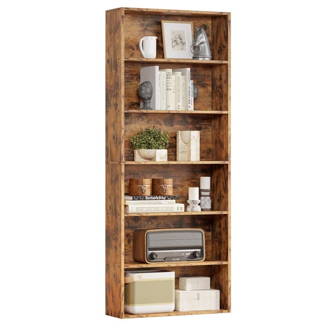 IRONCK Industrial Bookshelves and Bookcases Floor Standing 6 Shelf Display Storage Shelves 70 in Tall Bookcase Home Decor Furniture for Home Office, Living Room, Bed Room, Vintage Brown