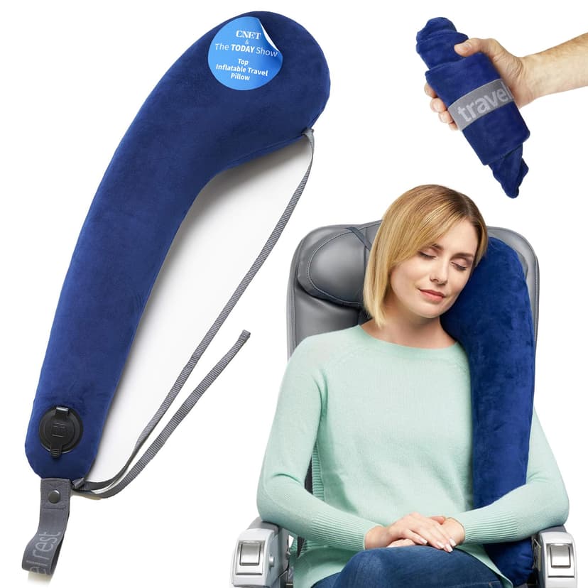 TRAVELREST All-in-One Travel Neck Support & Body Pillow - Airplane Pillow for Long Flight Comfort, Travel Essentials, Sleeping Accessories, Memory Foam, Headrest Support Seat for Car (Blue)