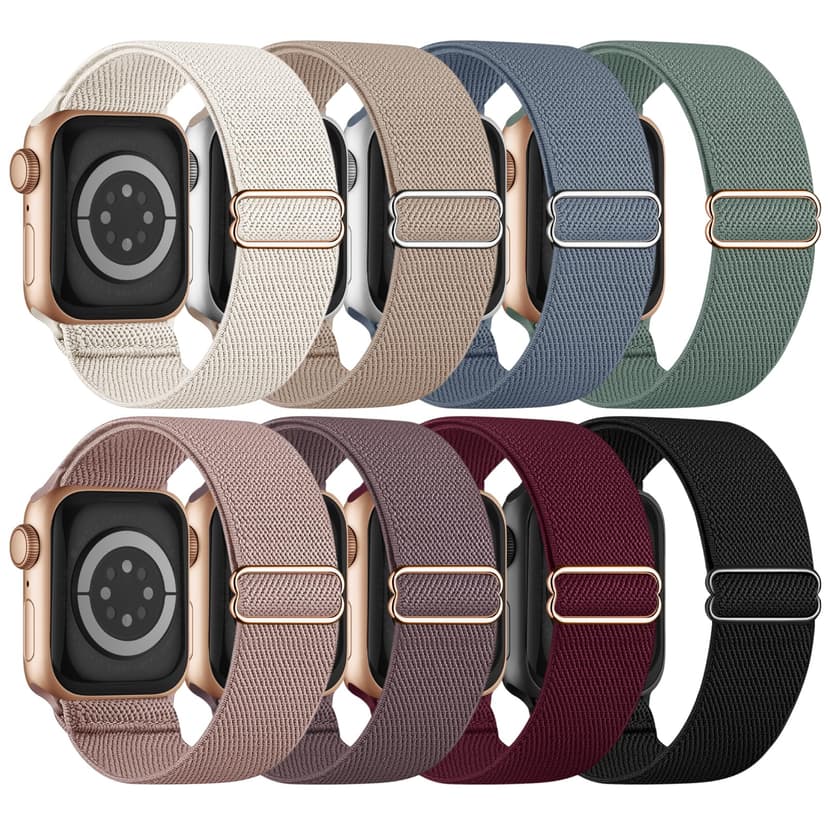 8 Pack Stretchy Solo Loop Band Compatible with Apple Watch Bands for Women Men 40mm 38mm 41mm 42mm 44mm 45mm 46mm 49mm, Nylon Braided Strap for iWatch Series 11 10 9 8 7 6 SE 5 4 3 Ultra 3 Ultra 2