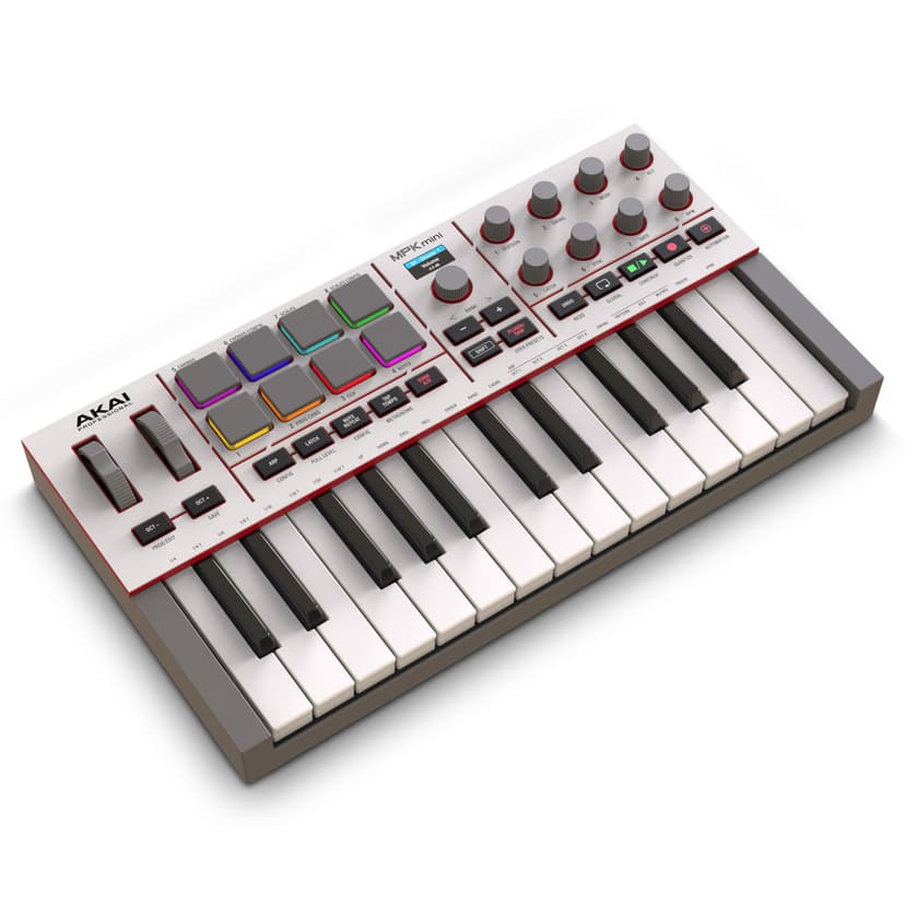 Akai Professional MPK Mini IV USB-C MIDI Keyboard Controller for Beginners and Producers - MPC Drum Pads, 360° Knobs, Pitch and Mod Wheels, Production Software, Native Instruments Sound Package, Grey