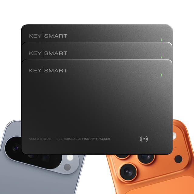 KeySmart SmartCard (Gen 3) MFI-Certified Wallet Tracker Card, Dual Network Compatible with Apple & Google, Rechargeable Thin GPS Item Finder for Luggage Tag, Tracking with Key Chain Hole Black, 3 Pack