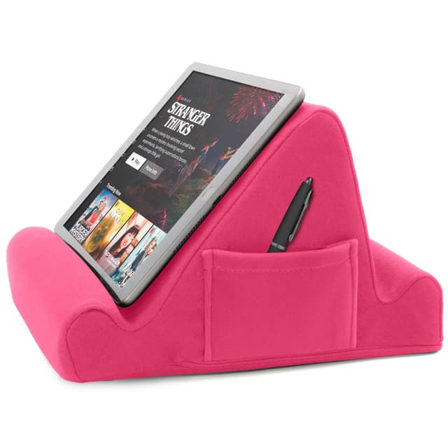 Brookstone Tablet Lap Cushion - Tablet and Phone Holder for Bed, Flights, and Travel, Two Angled Memory Foam Lap Desk for Reading and Hands Free Viewing, Compatible iPad and Kindle Accessories, Pink