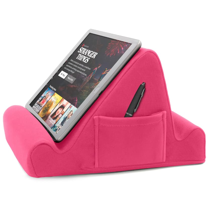 Brookstone Tablet Lap Cushion - Tablet and Phone Holder for Bed, Flights, and Travel, Two Angled Memory Foam Lap Desk for Reading and Hands Free Viewing, Compatible iPad and Kindle Accessories, Pink