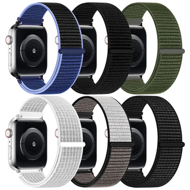 6 Pack Nylon Sport Loop Band Compatible with Apple Watch Band 38mm 40mm 41mm 42mm 44mm 45mm 46mm 49mm Women Men, Soft Adjustable Replacement Straps for iWatch Series 11 10 9 8 7 6 5 4 3 2 1 SE Ultra