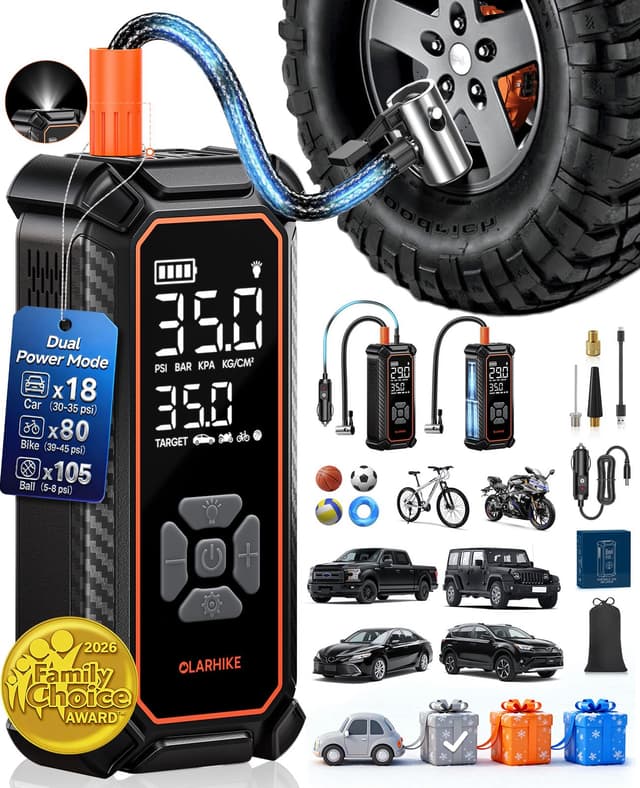 OlarHike Cordless Tire Inflator Portable Air Compressor, 150PSI Dual Power - 6000mAh & 12V DC, Air Pump for Car Tires, Bike, Motorcycle, Balls with LED & Digital Pressure Gauge, Car Gifts