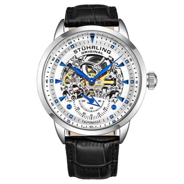 Stuhrling Original Mens Skeleton Automatic Dress Watch with Alligator Embossed Leather Strap Skeleton Dial