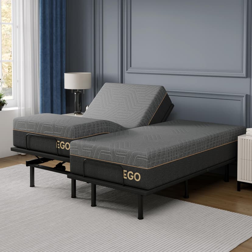 EGOHOME Split King Adjustable Bed Frame and 12 Inch Memory Foam Mattress, Wireless Remote Head and Foot Incline, 12 inch Legs, Zero Gravity