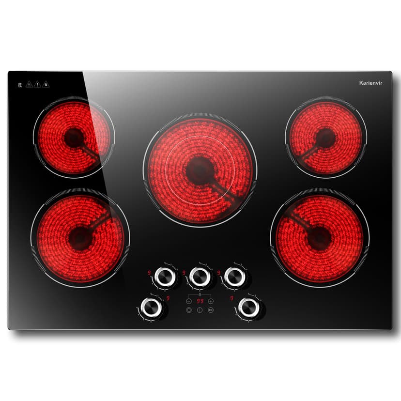 30 Inch Electric Cooktop Karienvir, 5 Burner Cooktop 8500W Built-in Electric Stove Top, Anti-slip Knob & Touch Control, Dual-Ring Burner, 30" Safety Lock, Timer, 220V Hardwired