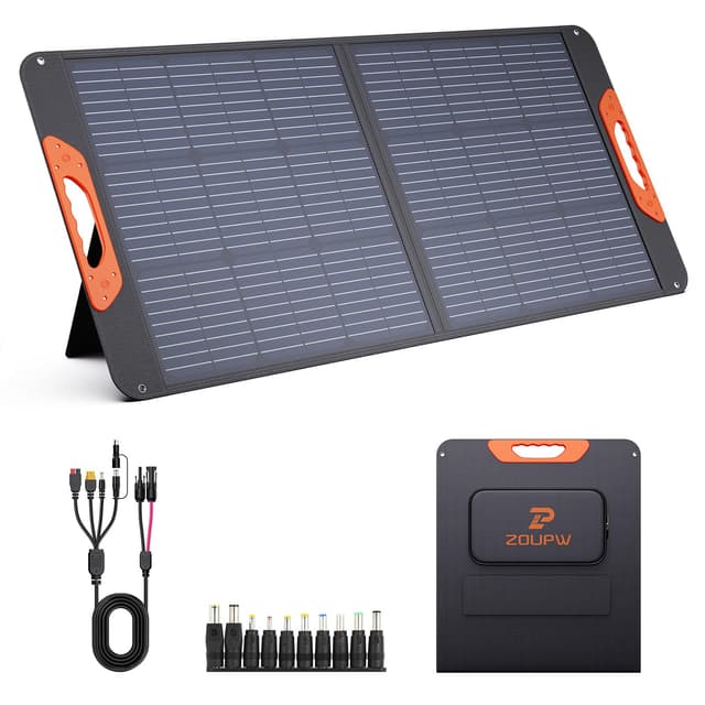 ZOUPW 100W Portable Solar Panel with 5-in-1 Cable,23.5% Efficiency Mono Foldable Solar Charger for Jackery 300/Ecoflow River/Anker Solix,IP67 Waterproof Offgrid Power for Camping RV Battery Backup