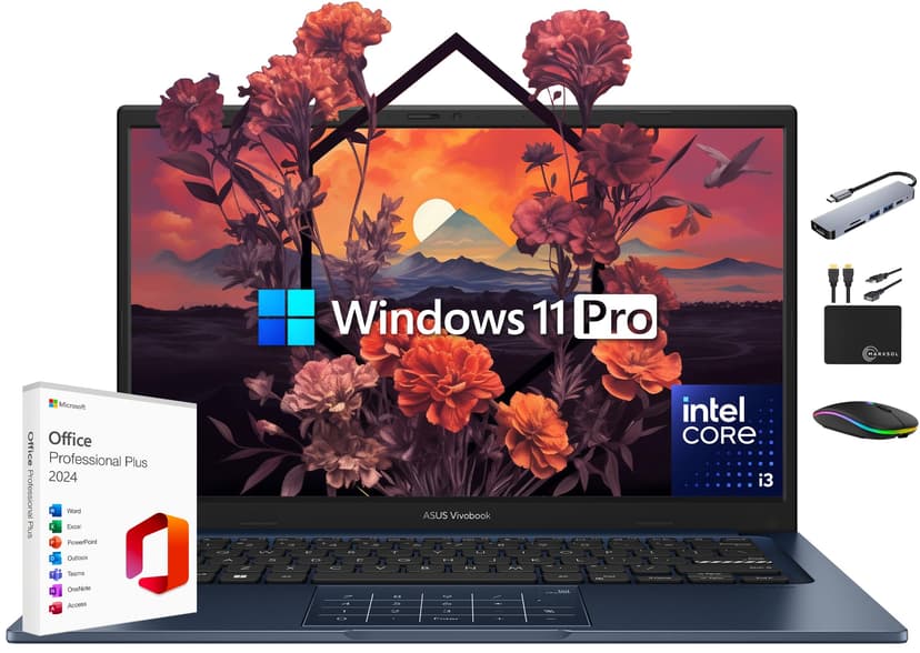 ASUS Vivobook Laptop 2025 Ultra Portable Business Computer, 14" FHD Display, 40GB RAM, 2.5TB Storage (2TB SSD + 500GB Ext), 6-Core Intel i3-1315U, MarxsolAccessory, Win 11 Pro, Lifetime Office 2024