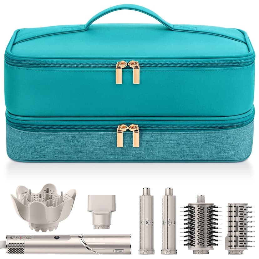 Travel Hair Dryer Case for Shark Flexstyle, Double-Layer Carrying Case for Shark Flex Style Blow Dryer, Portable Hair Tools Storage Organizer Bag for Shark Beauty Hairdryer Attchments (Teal Green)