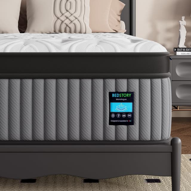 BedStory Firm King Mattress 14 Inch - Deep Sleep Hybrid Mattresses 7-Zone Pain Relief - Firm Bed in a Box - Fiberglass Free, CertiPUR-US Certified, 365-Night Trial,10 Years Warranty