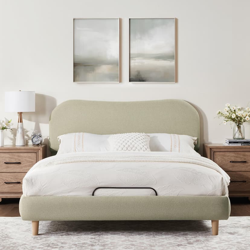 FLEXISPOT Queen All-in-One Adjustable Bed with Linen Upholstered Bed Frame, Soft Cloud Bed with Head & Foot Incline, Adjustable Headboard, Thick Foam Padding, 10-Year Warranty, Easy Assembly