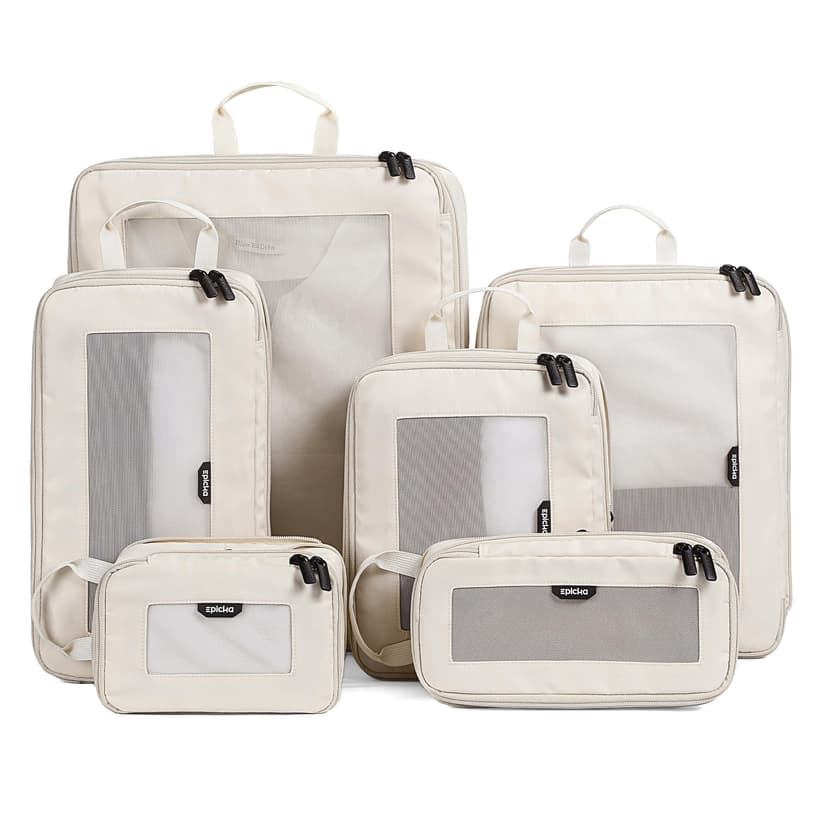 EPICKA TripCozy Compression Packing Cubes - 6 Set Durable Travel Organizer Bags with Mesh Top, Expandable Travel Accessories for Carry on, Luggage, Suitcase, Backpack (Beige)