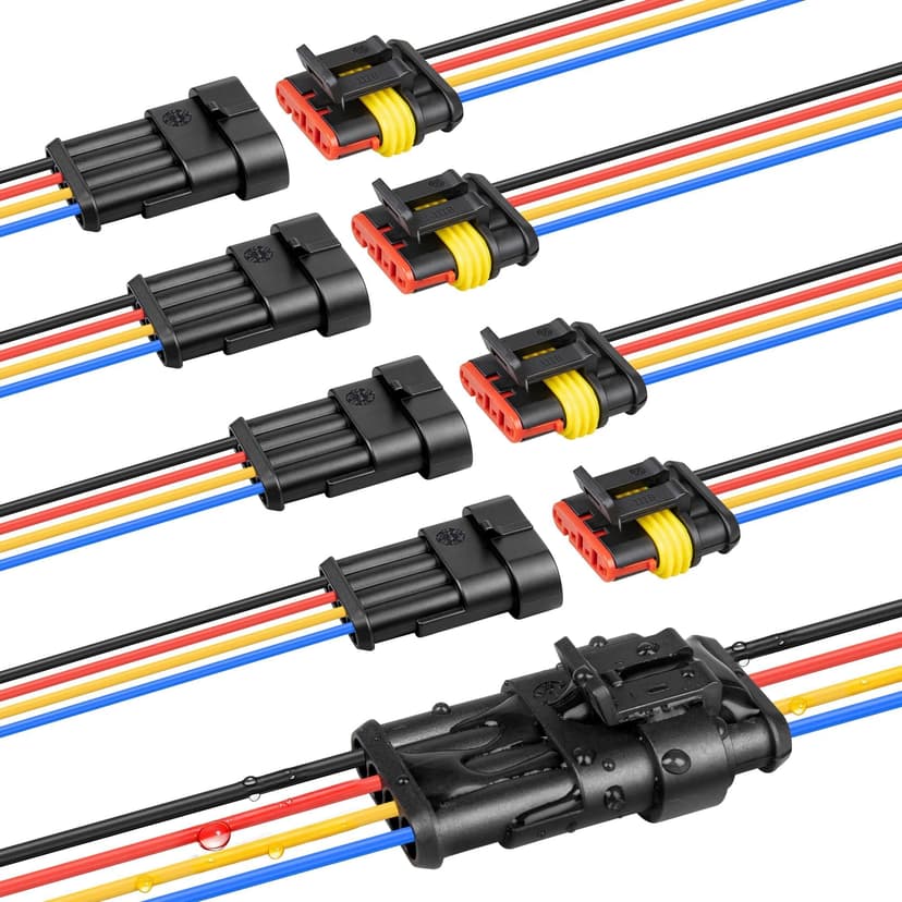 RED WOLF 16 AWG 4 Pin Waterproof Connector, Automotive Electrical Wire Connectors, 4 Wire Connector Harness Male and Female Plug Socket for Cars Truck Motorcycle Marine Boats - 5 Kits (4 Pin)