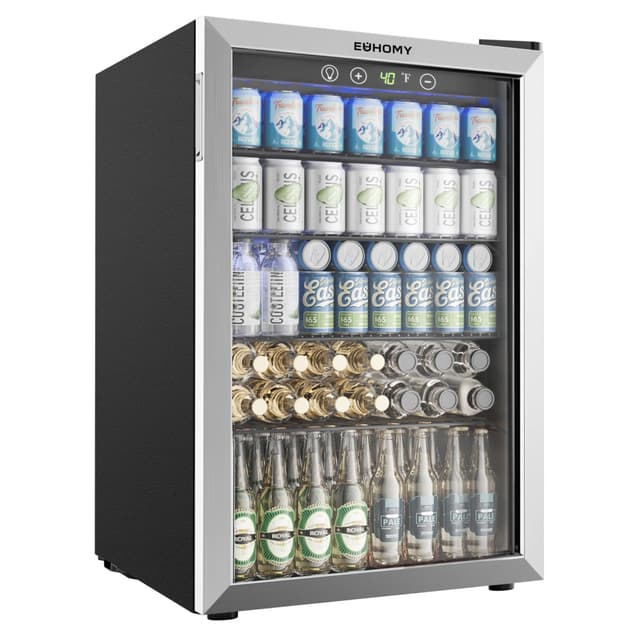 EUHOMY 4.5 Cu.ft Beverage Refrigerator and Cooler, 145 Can Mini fridge with Glass Door for Soda Beer Wine, Small Drink Dispenser with Digital Adjustable Thermostat for Home Office Bar
