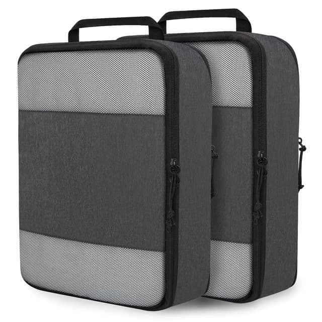 Extra Large Compression Packing Cubes for Travel Essentials, 2 Set Expandable Compression Bags for Travel Packing Cubes for Suitcase Luggage Organizer Bags, Black Mesh