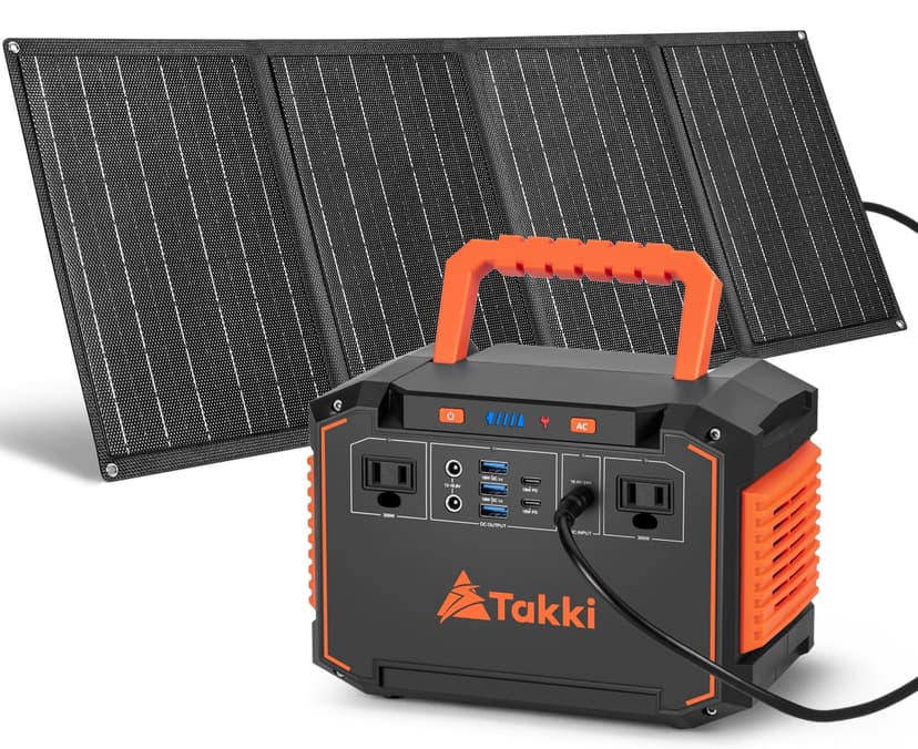 Takki 300W Solar Generator 240Wh Portable Power Station with 40W Foldable Solar Panel Power Bank with 110V AC Outlet USB DC for Emergency CPAP Outdoor Camping Home Use Blackout