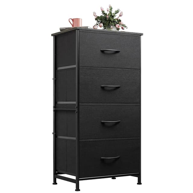 WLIVE Dresser with 4 Drawers, Fabric Storage Tower, Organizer Unit for Bedroom, Hallway, Entryway, Closets, Sturdy Steel Frame, Wood Top, Easy Pull Handle, Charcoal Black