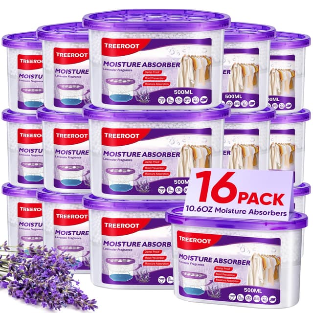 16 Pack Moisture Absorbers, 10.5 OZ Humidity Absorber Bucket, Moisture Absorbers for Closet, Dehumidifier Bucket for Wardrobes (Lavender Scent), Kitchens and Bathrooms