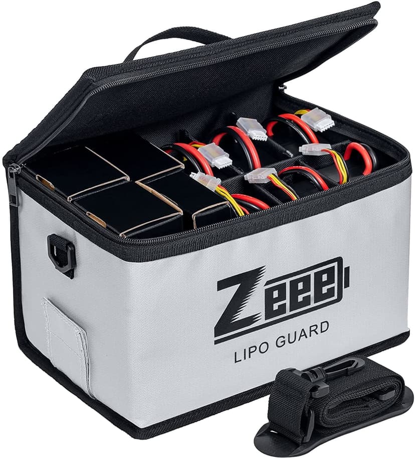 Zeee Lipo Safe Bag Battery Fireproof Large Capacity Storage Guard Battery Safey Pouch for Storage Charging - 10 Cell Adjustable(10.6x6.7x6.7in)