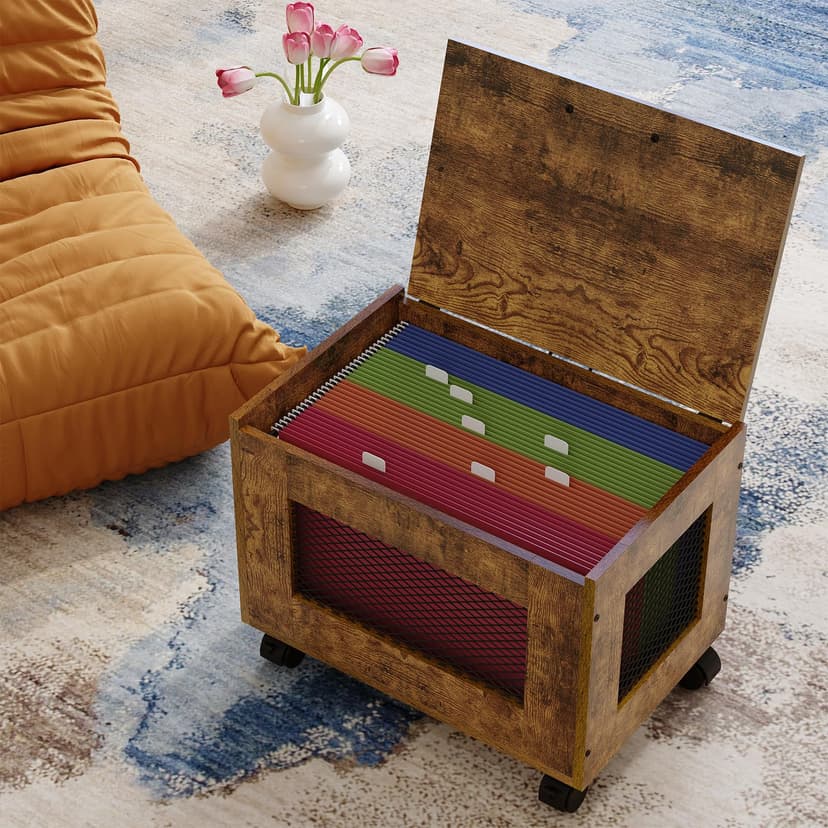 Sbanmao Small File Cabinet Cart Under Desk, Rolling Filing Cabinet for Home Office, Hanging File Organizer Box on Wheels, Mobile Decorative Document Storage Basket for Letter & Legal Size