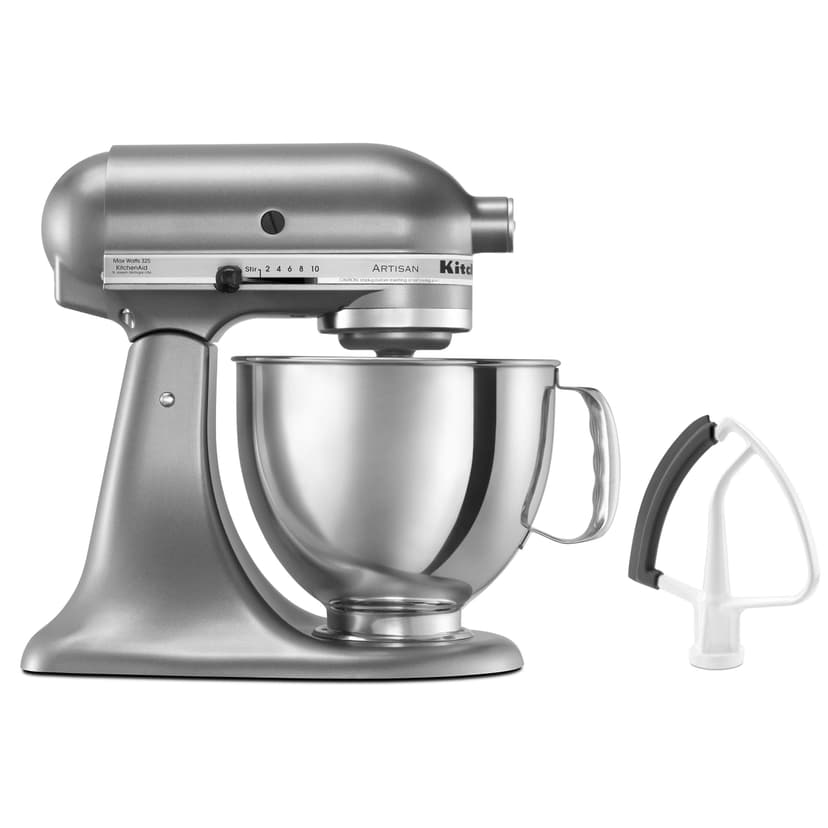 KitchenAid Value Bundle Artisan Series 5 Quart Tilt-Head Stand Mixer with Included Flex Edge Beater, KSM150FECU, Contour Silver