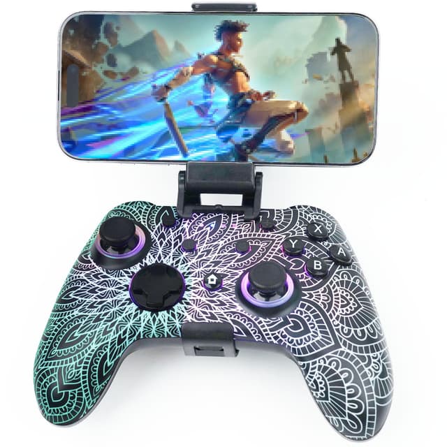 WZUICOV RGB Multi-Platform Game Controller for Switch, Phone, Tablet, PC, TV Box & Tesla - Bluetooth & Wired USB-C, with C-A Adapter, Phone Holder + Extra 25mm Cable