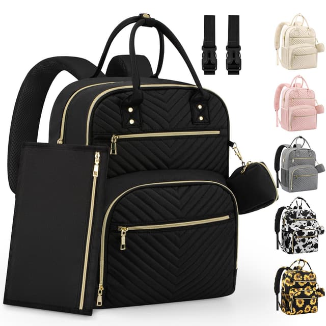 Pritent Diaper Bag Backpack,Baby Essentials Diapers Bag with Pacifier Case,Multipurpose Stylish Large Capacity Travel Backpack for Baby Girl/Boy(L-Black)