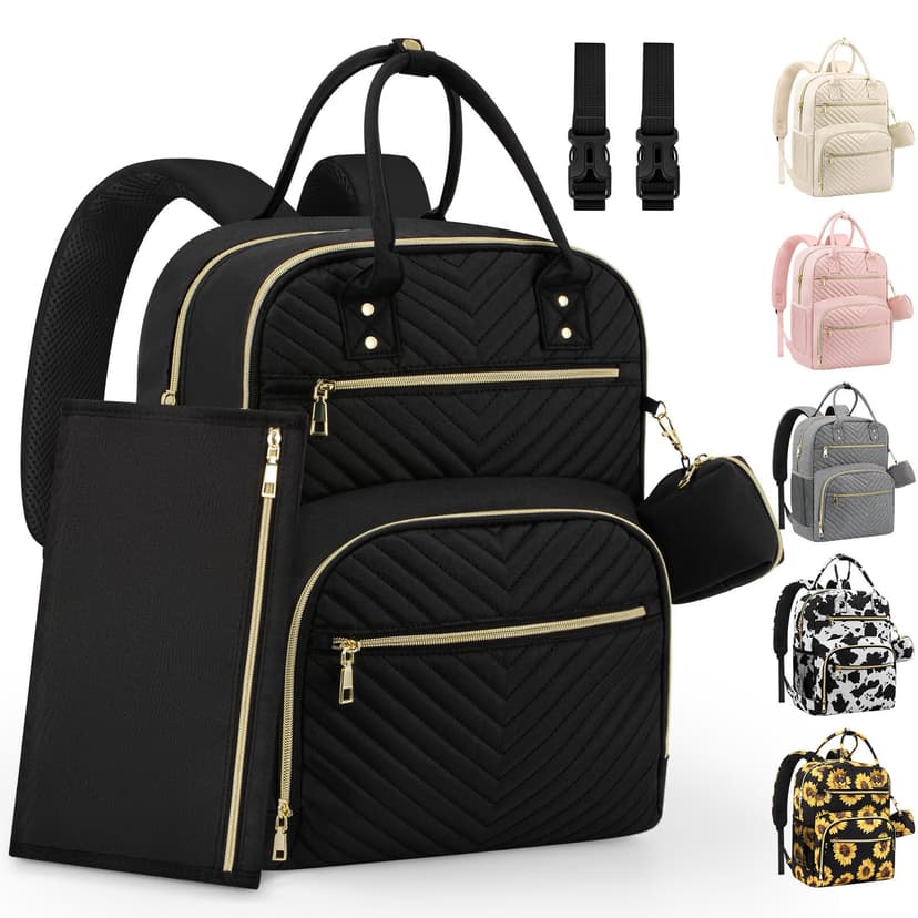 Pritent Diaper Bag Backpack,Baby Essentials Diapers Bag with Pacifier Case,Multipurpose Stylish Large Capacity Travel Backpack for Baby Girl/Boy(L-Black)