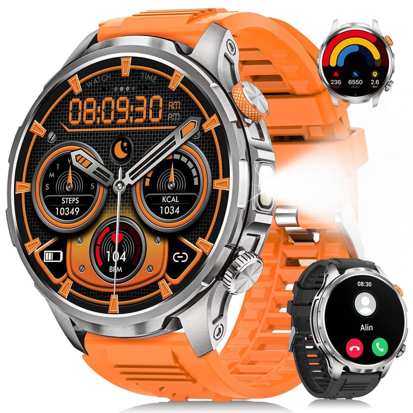 Smart Watches for Men, Military Smart Watch with 100 Days Battery/Flashlight/Heart Rate/Sleep/SpO2 Monitor/Calling/110+ Sports Mode, 5 ATM Rugged Men's Fitness Tracker Watch for Android iPhone(Silver)