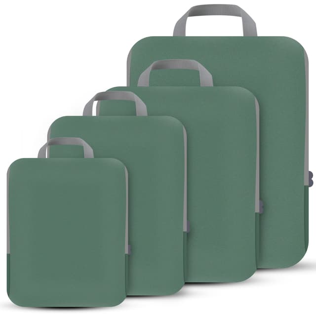 PANDA JOYS 4 Set Compression Packing Cubes Travel - Travel Accessories Expandable Packing Organizers for Carry On - Essentials Luggage Bags - Green