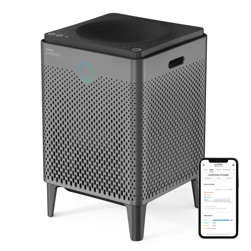 COWAY Air Purifier for Large Room Whole Home Up to 3,120ft², HEPA Filter for Smoke, Allergies, Pet Dander, Odor, App-Enabled, AQI, Smart Mode, Timer, 5yr Warranty, Airmega 400S Graphite