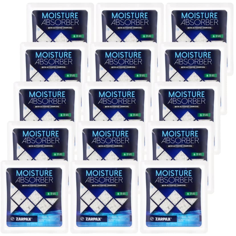 Zarpax Moisture Absorber Sachets Activated Charcoal 1.4 oz/40g - Remove Excess Moisture In Air - Desiccant Dehumidifier for Closet, Drawer, Safe, Storage - Dampness & Humidity Control - Set of 15