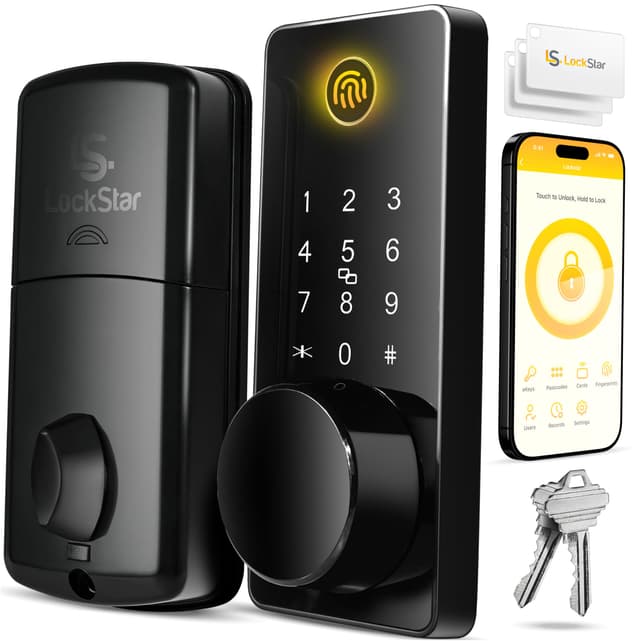 LOCKSTAR® Smart Door Lock • Keyless Entry Deadbolt Door Lock • Multiple Entry Methods – APP • Fingerprint Touch ID • Keypad Code • Card FOB • Traditional Key • Smart Home Devices