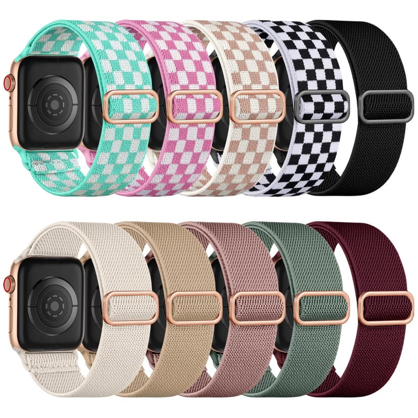 Maledan 10 Pack Stretchy Bands Compatible with Apple Watch Band 40mm 38mm 41mm 42mm 44mm 45mm 46mm 49mm Women Men, Nylon Solo Loop Elastic Sport Straps for iWatch Series 11 10 9 8 7 6 5 4 3 SE Ultra