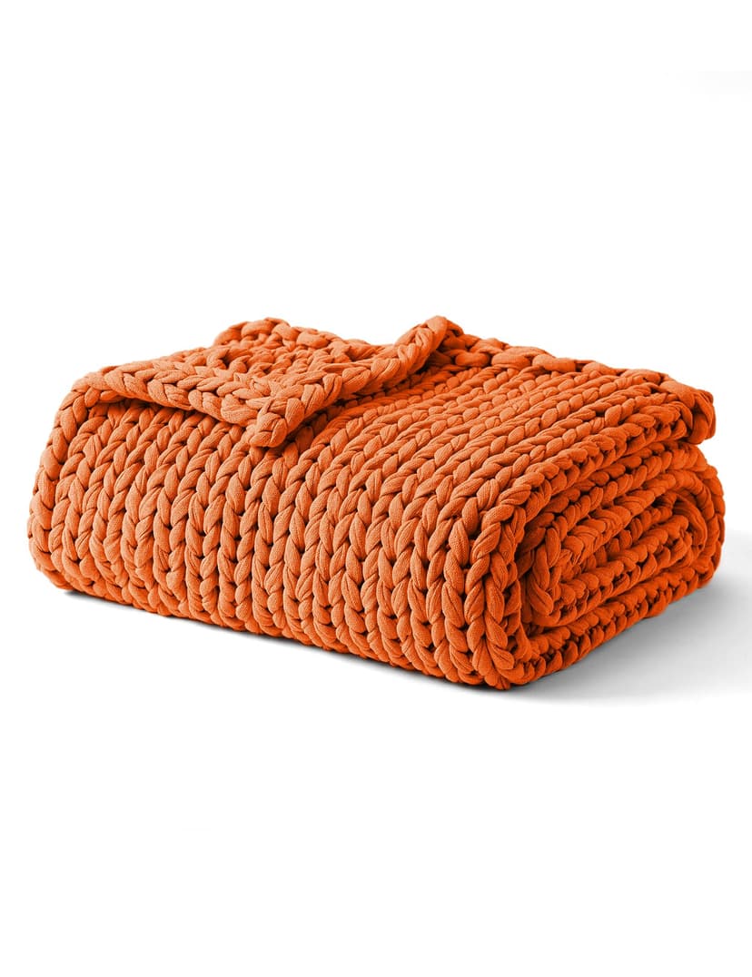 YnM Cooling Weighted Blanket, 100% Cotton Handmade Chunky Knitted Blanket, Weighted Lap, Breathable Heavy Blankets, Machine Washable Throw for Sleep or Home Decor (Orange, 25x35 Inch, 3lbs)