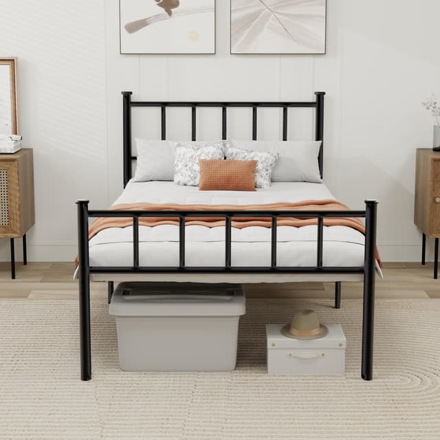 WJORATA Metal Platform Twin Bed Frame with Headboard Sturdy Steel Slats Support No Box Spring Needed Easy Assembly Black