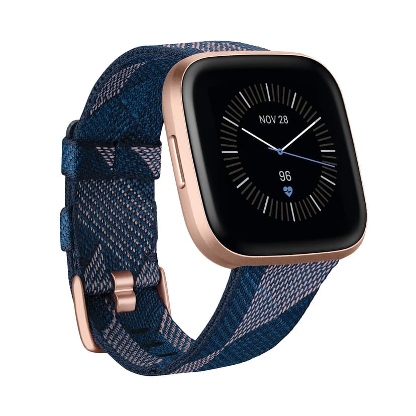 Fitbit Versa 2 Special Edition Health and Fitness Smart Watch with Heart Rate, Music, Alexa Built-In, Sleep and Swim Tracking, Navy and Pink Woven/Copper Rose, One Size (S and L Bands Included), 2.3