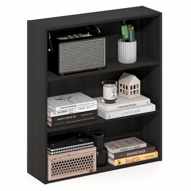 Furinno Basic Book Shelf, 3-Tier Bookshelf, Storage Organizer Bookcase with Open Shelf, 7 x 24 x 26, for Living Room, Bedroom, Home Office, Espresso