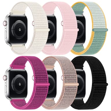 6 Pack Nylon Sport Loop Band Compatible with Apple Watch Band 38mm 40mm 41mm 42mm 44mm 45mm 46mm 49mm Women Men, Soft Adjustable Replacement Straps for iWatch Series 11 10 9 8 7 6 5 4 3 2 1 SE Ultra